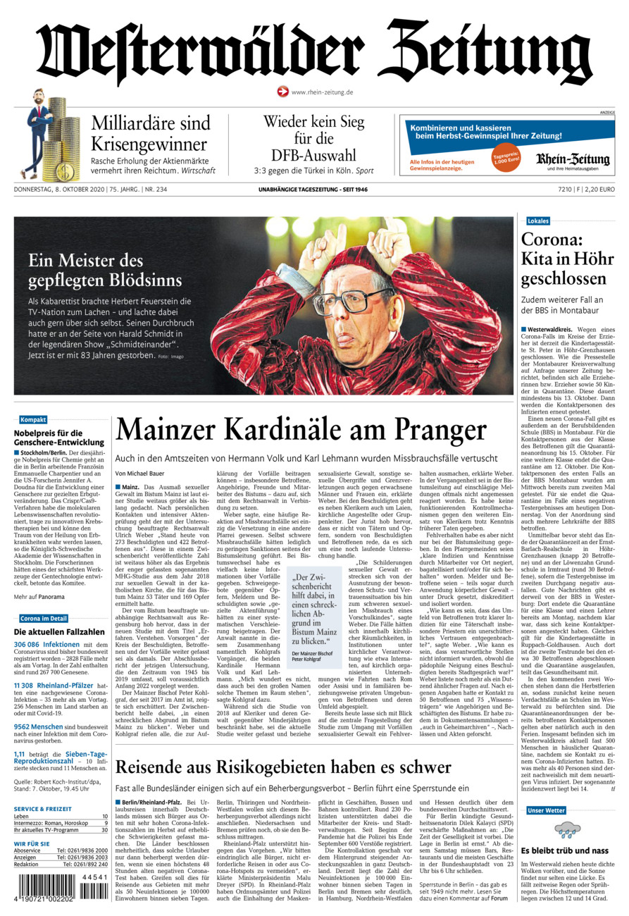 Westerwälder Zeitung vom Donnerstag, 08.10.2020