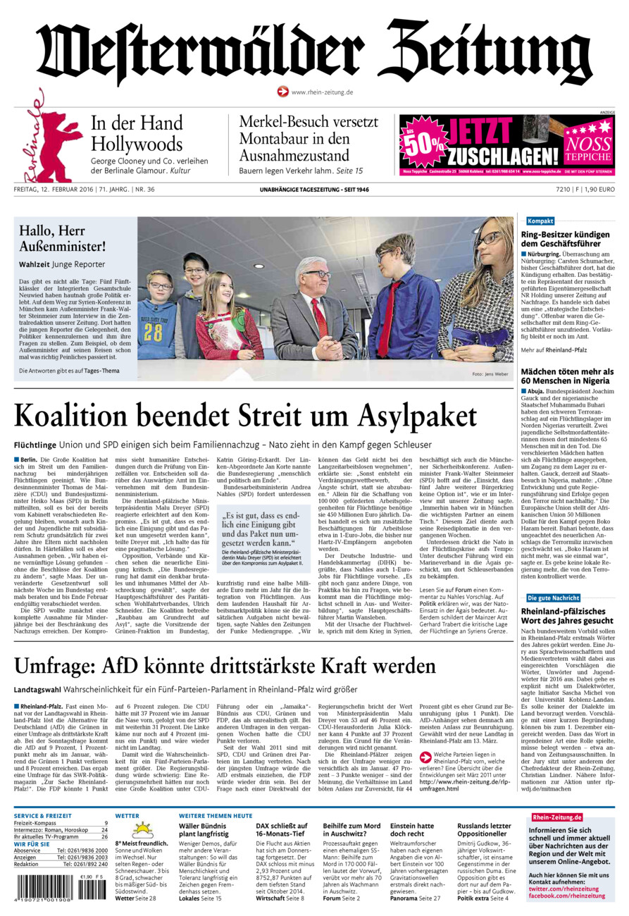 Westerwälder Zeitung vom Freitag, 12.02.2016