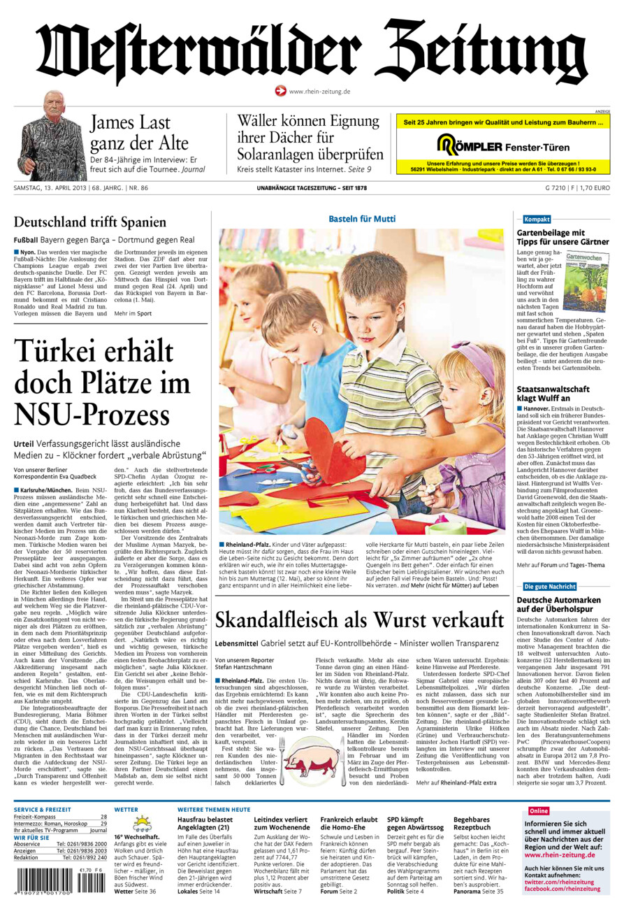 Westerwälder Zeitung vom Samstag, 13.04.2013
