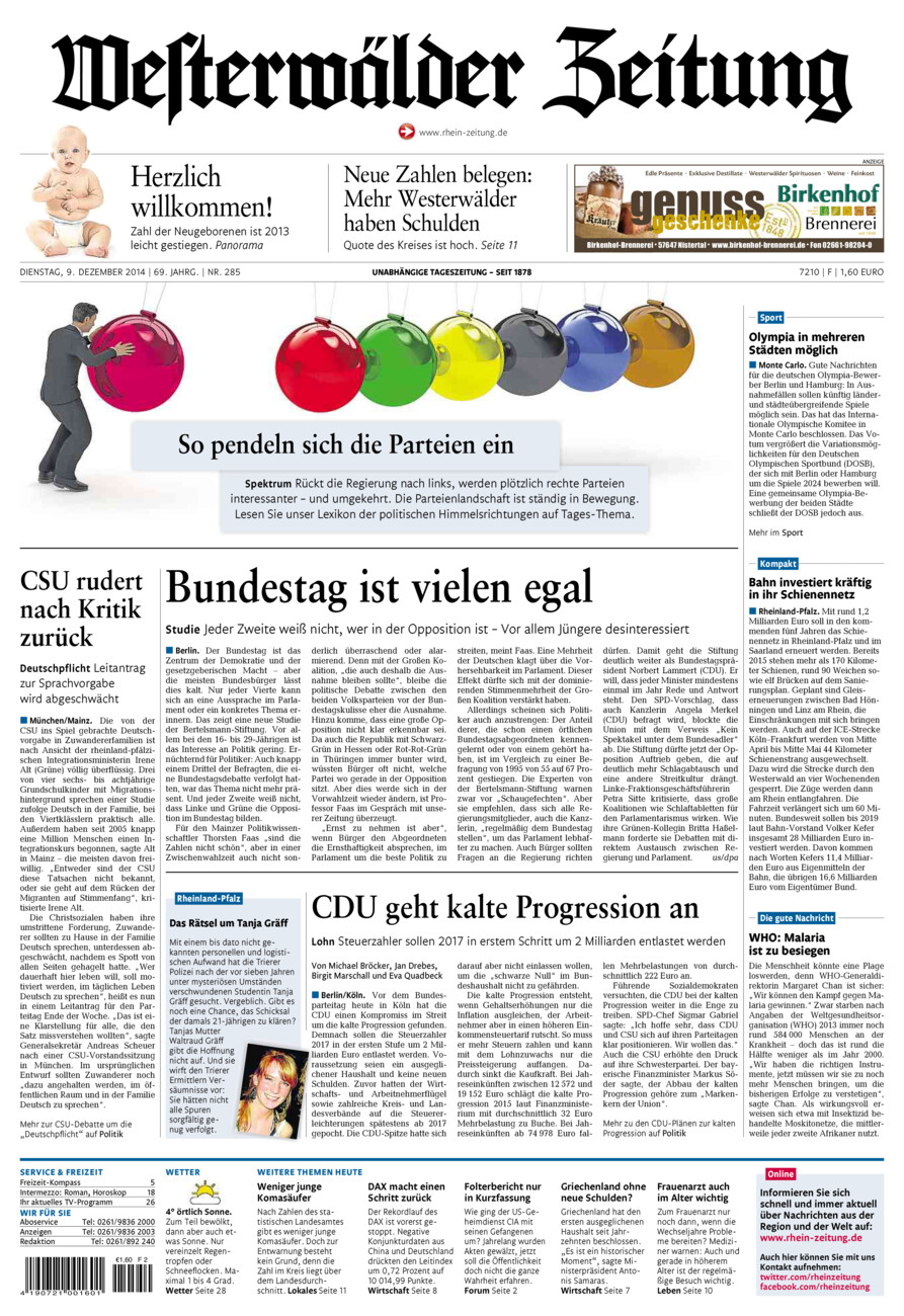 Westerwälder Zeitung vom Dienstag, 09.12.2014