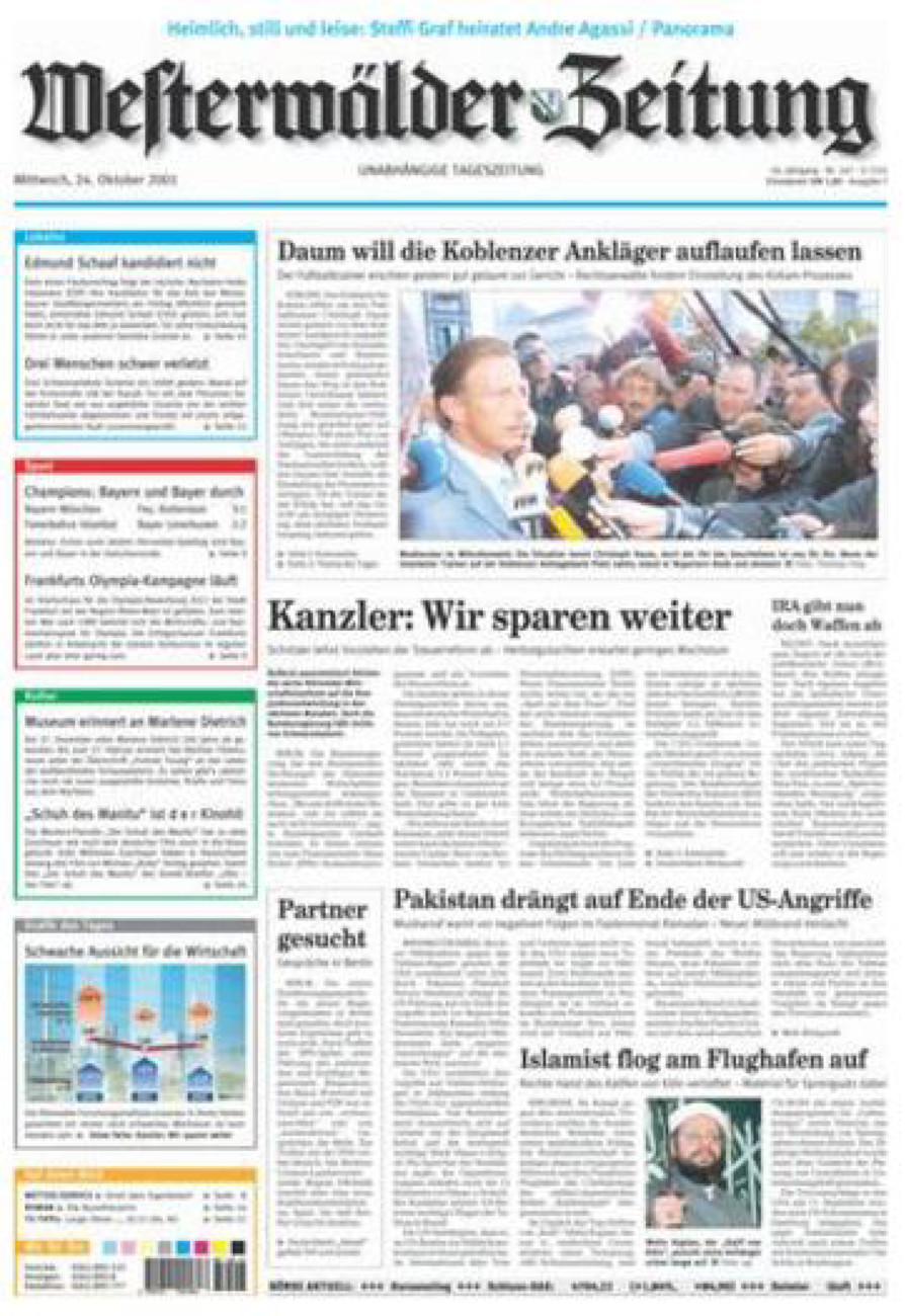 Westerwälder Zeitung vom Mittwoch, 24.10.2001