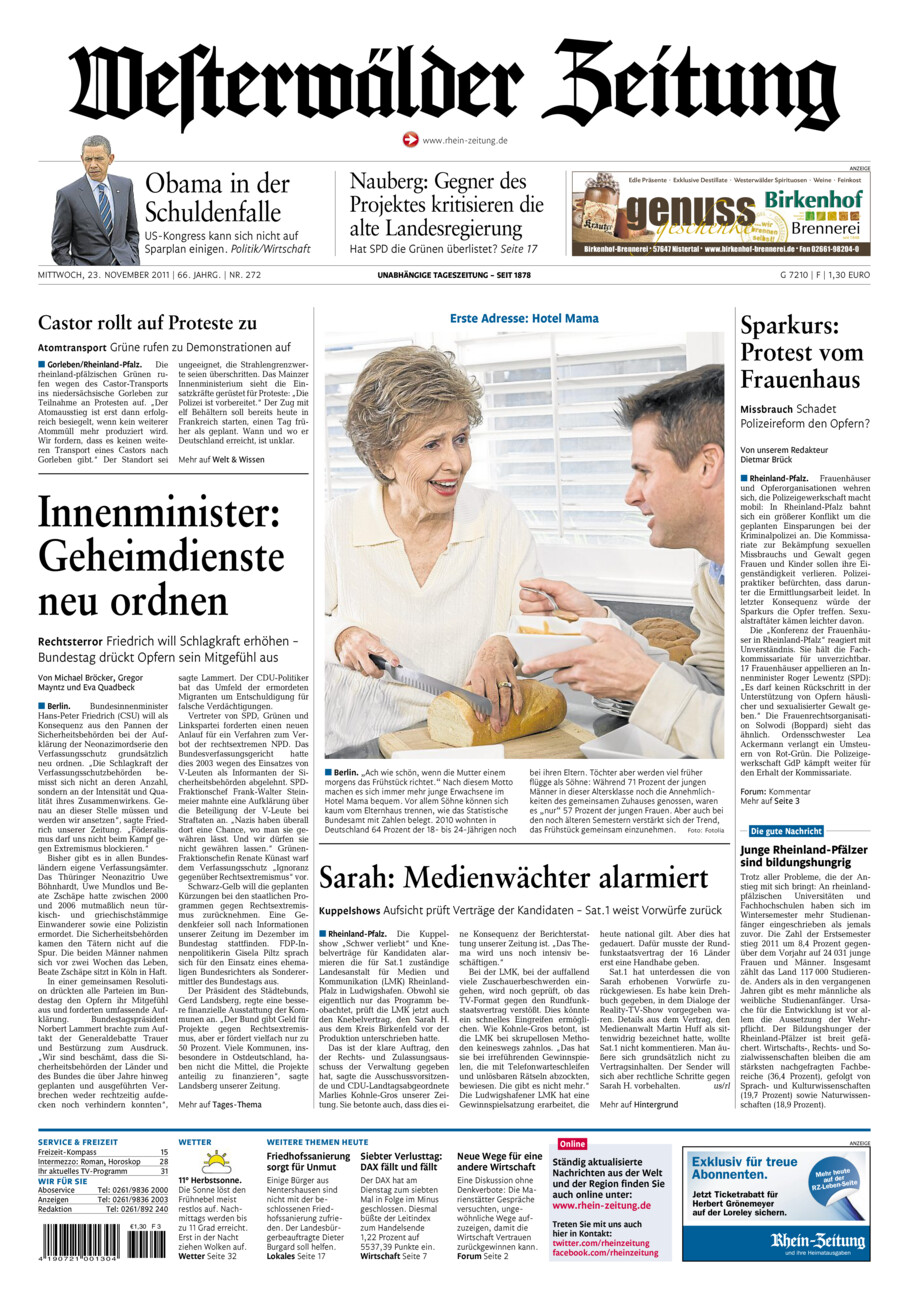 Westerwälder Zeitung vom Mittwoch, 23.11.2011