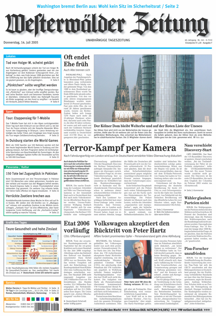 Westerwälder Zeitung vom Donnerstag, 14.07.2005