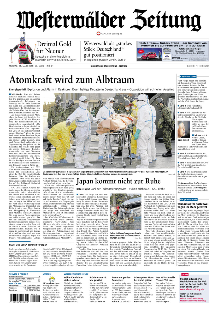 Westerwälder Zeitung vom Montag, 14.03.2011