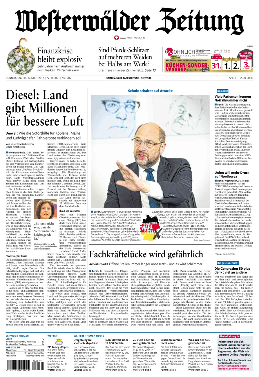 Westerwälder Zeitung vom Donnerstag, 31.08.2017