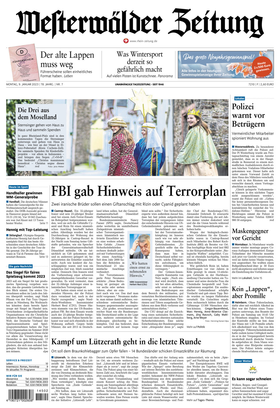 Westerwälder Zeitung vom Montag, 09.01.2023