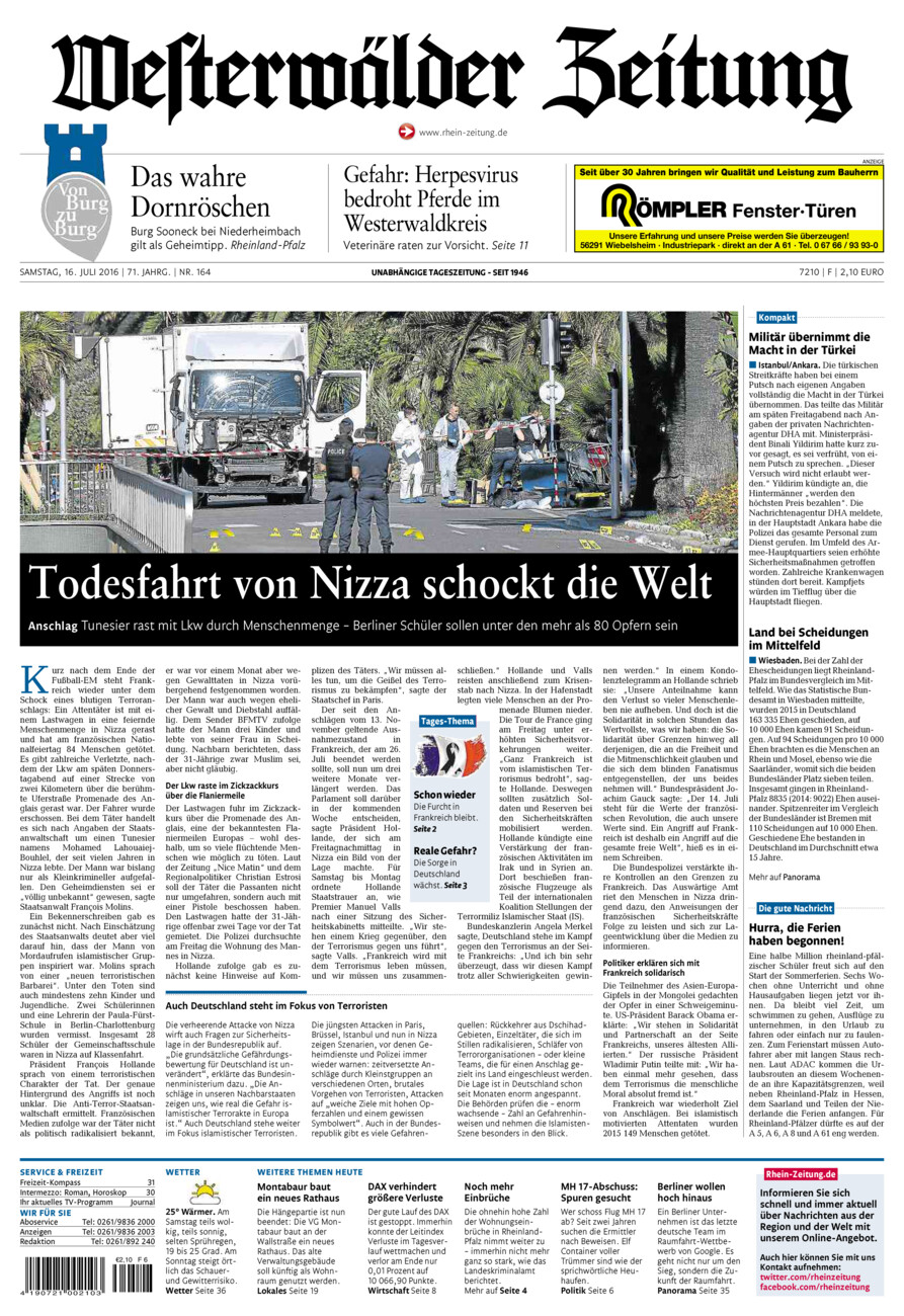 Westerwälder Zeitung vom Samstag, 16.07.2016