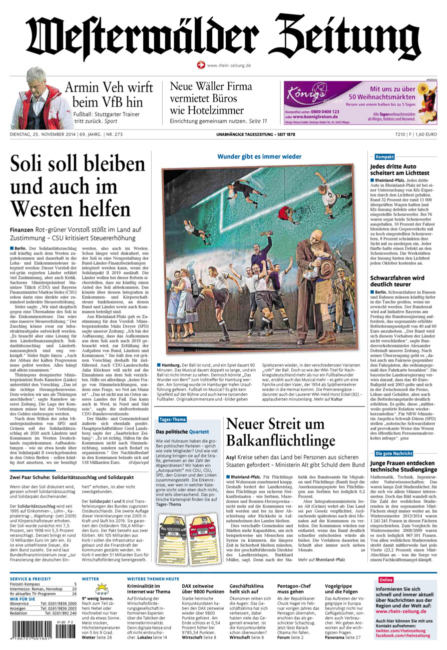 Westerwälder Zeitung vom Dienstag, 25.11.2014