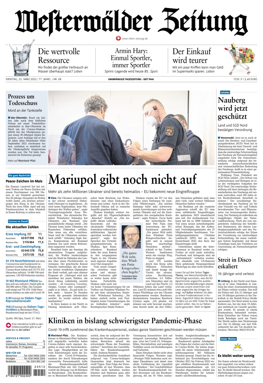 Westerwälder Zeitung vom Dienstag, 22.03.2022
