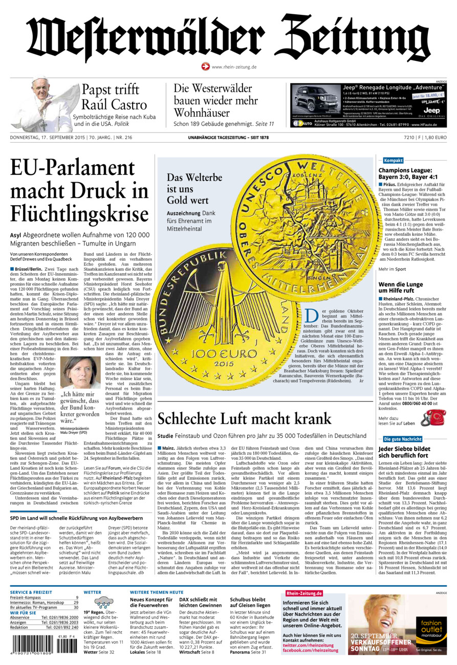 Westerwälder Zeitung vom Donnerstag, 17.09.2015