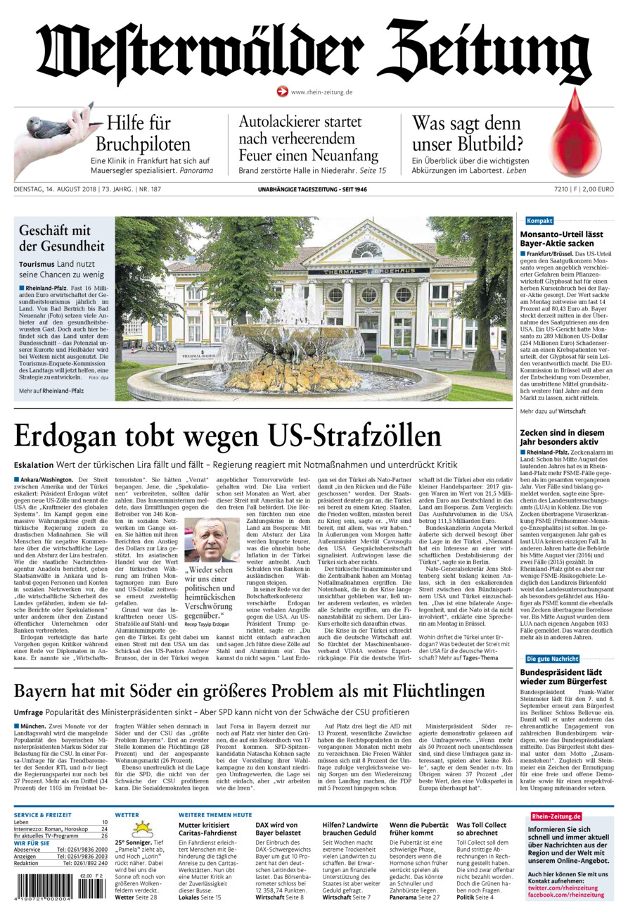Westerwälder Zeitung vom Dienstag, 14.08.2018
