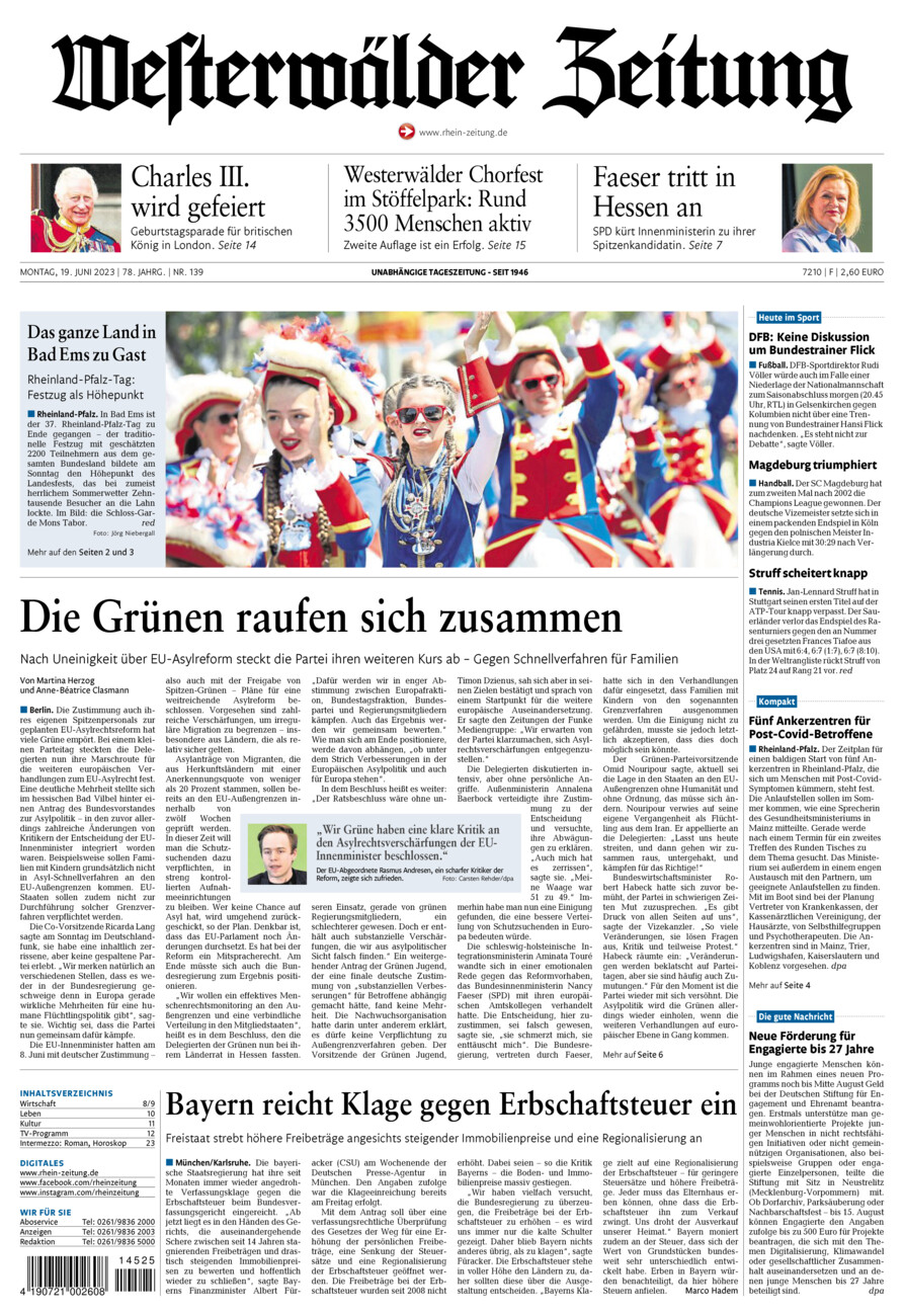 Westerwälder Zeitung vom Montag, 19.06.2023