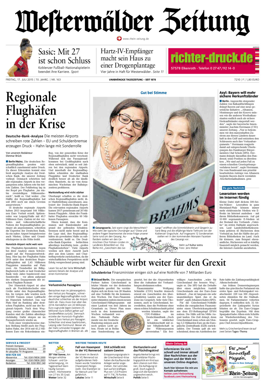 Westerwälder Zeitung vom Freitag, 17.07.2015