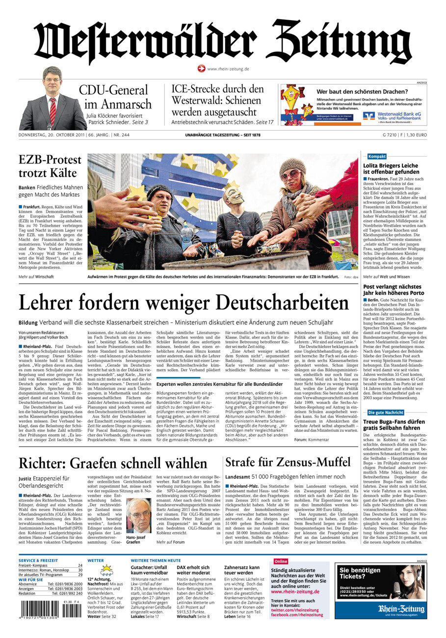 Westerwälder Zeitung vom Donnerstag, 20.10.2011