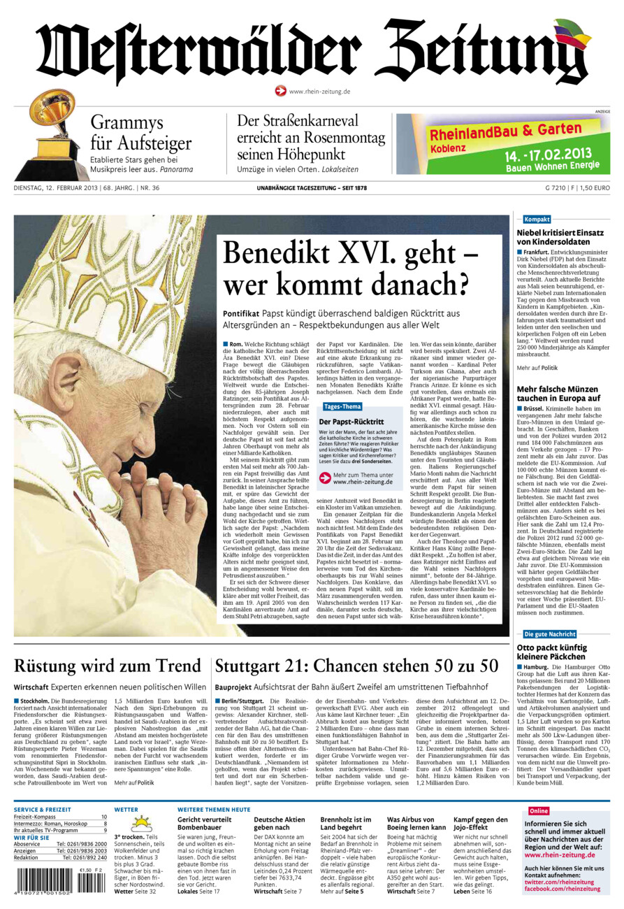 Westerwälder Zeitung vom Dienstag, 12.02.2013