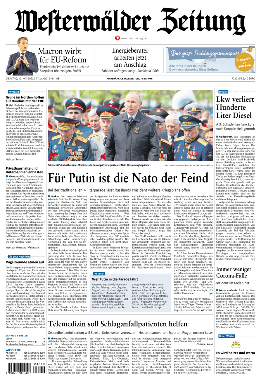 Westerwälder Zeitung vom Dienstag, 10.05.2022
