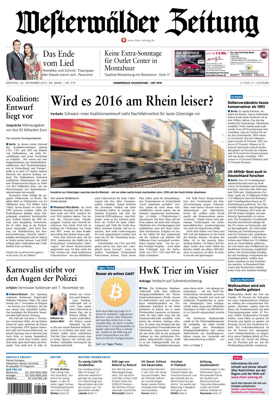 Westerwälder Zeitung vom Dienstag, 26.11.2013