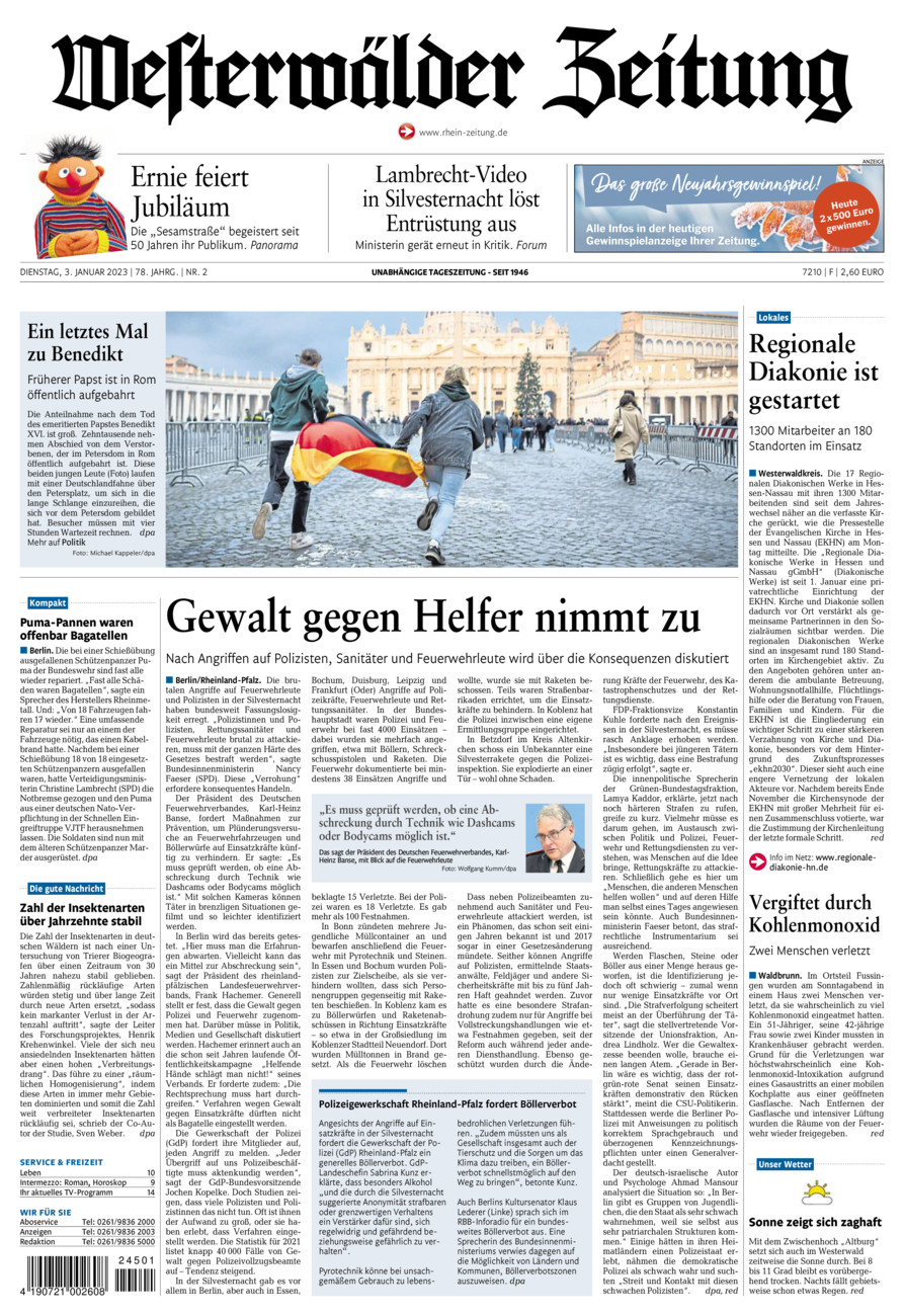 Westerwälder Zeitung vom Dienstag, 03.01.2023