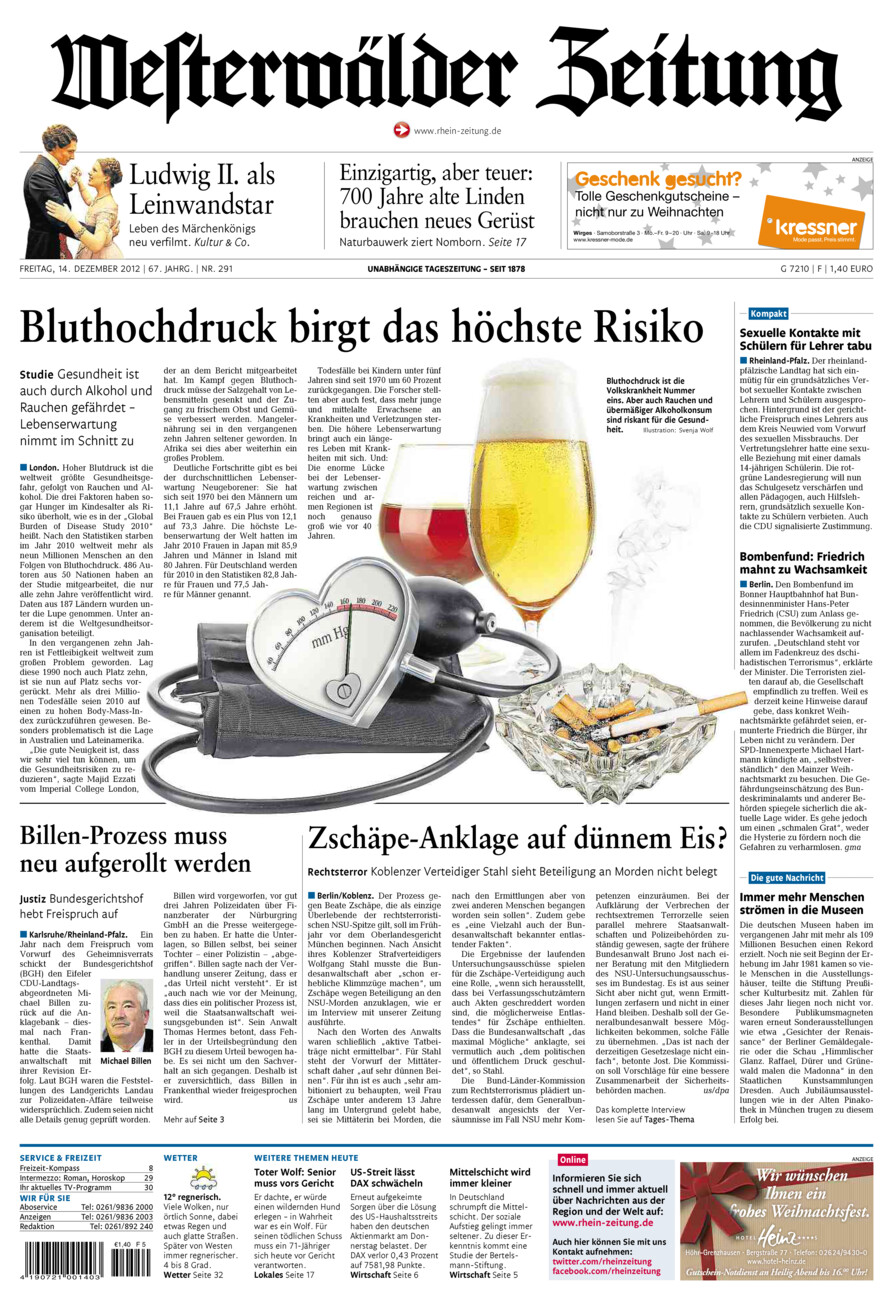 Westerwälder Zeitung vom Freitag, 14.12.2012