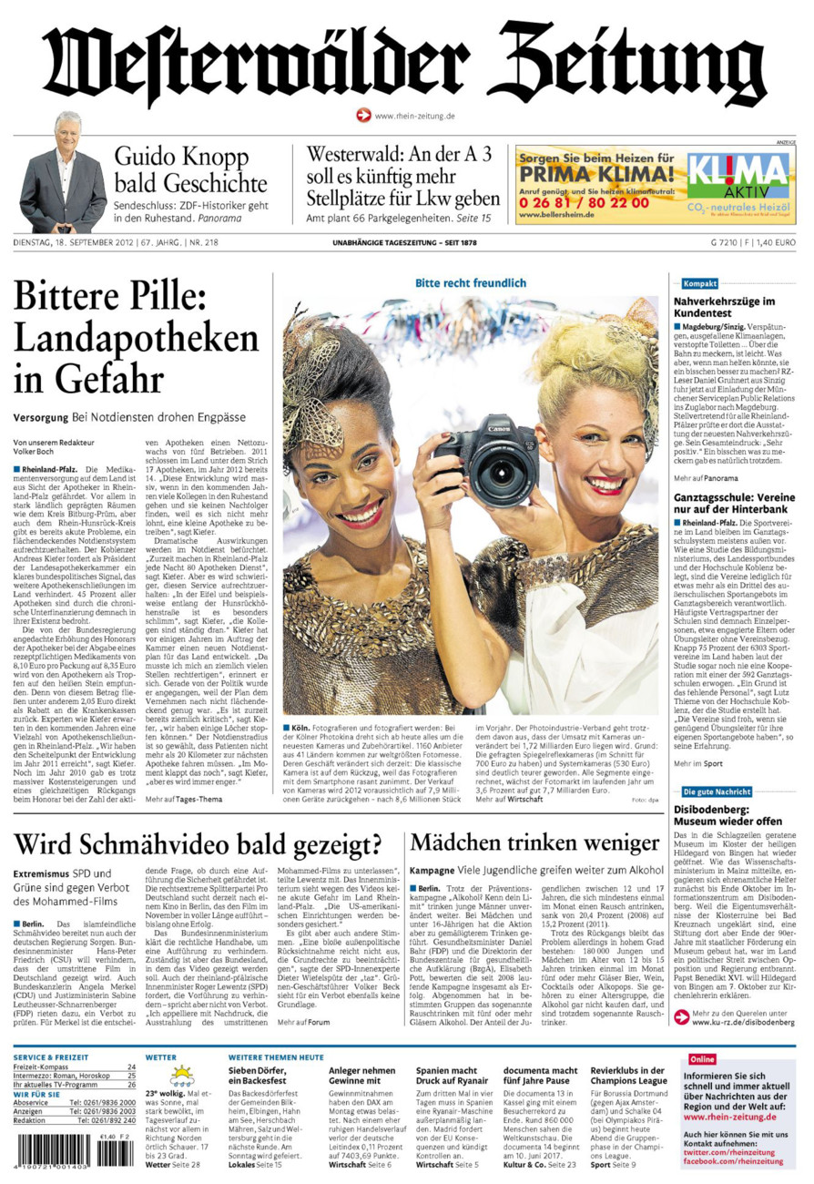 Westerwälder Zeitung vom Dienstag, 18.09.2012