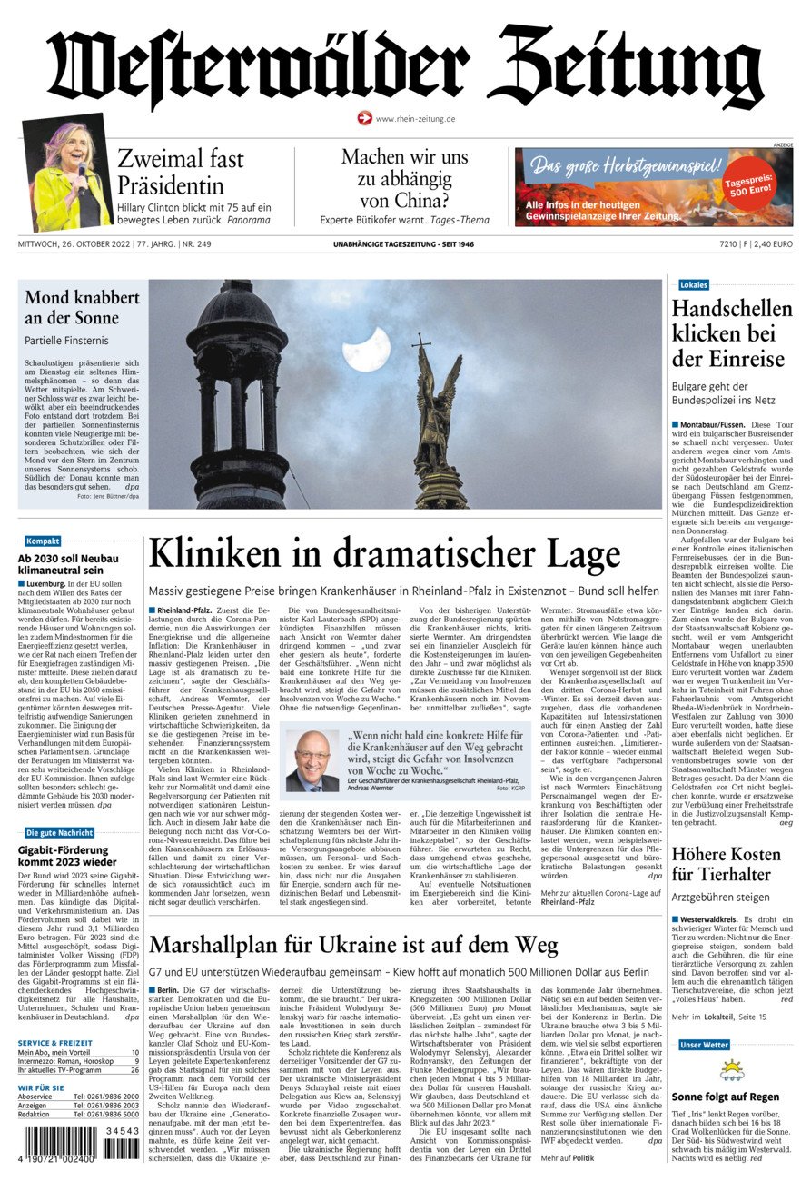 Westerwälder Zeitung vom Mittwoch, 26.10.2022
