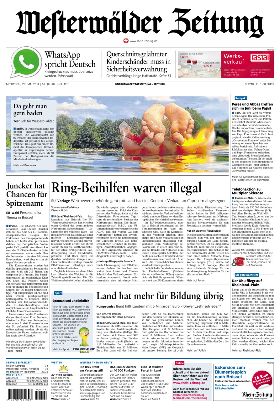 Westerwälder Zeitung vom Mittwoch, 28.05.2014