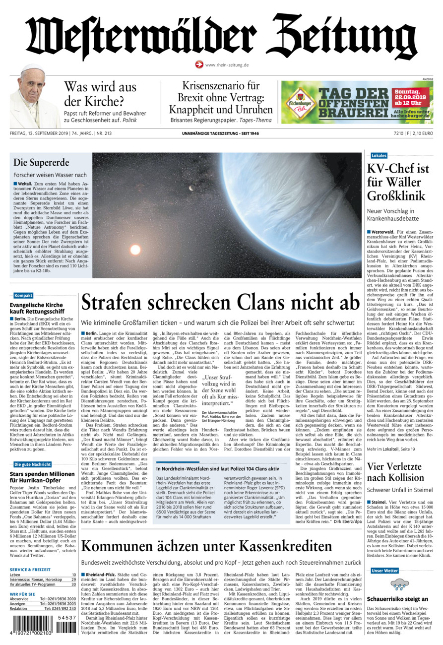 Westerwälder Zeitung vom Freitag, 13.09.2019