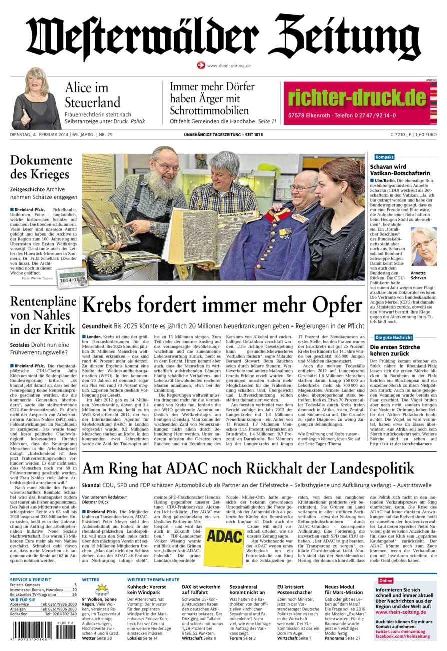 Westerwälder Zeitung vom Dienstag, 04.02.2014