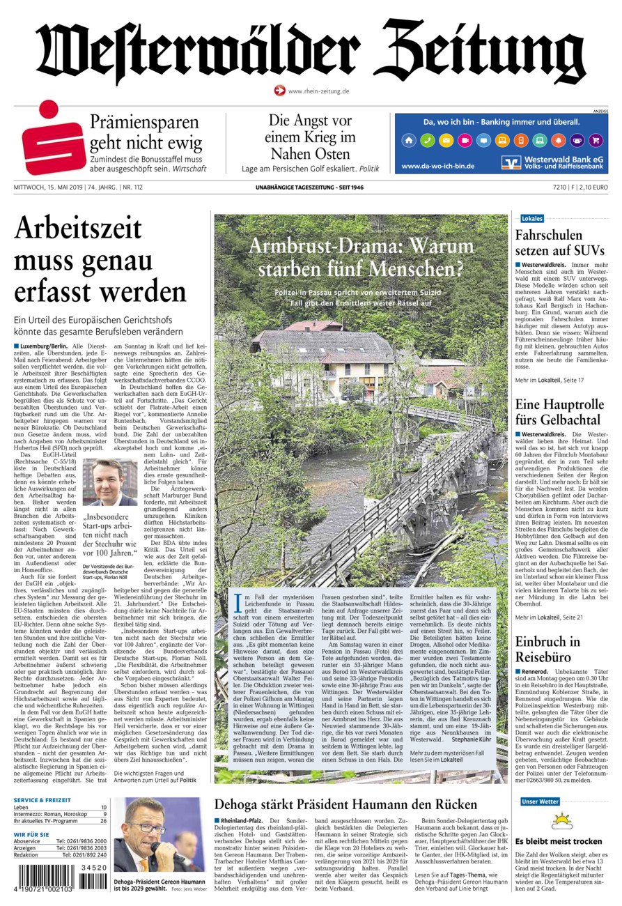 Westerwälder Zeitung vom Mittwoch, 15.05.2019