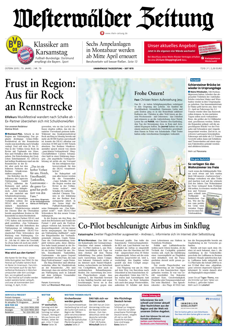 Westerwälder Zeitung vom Samstag, 04.04.2015