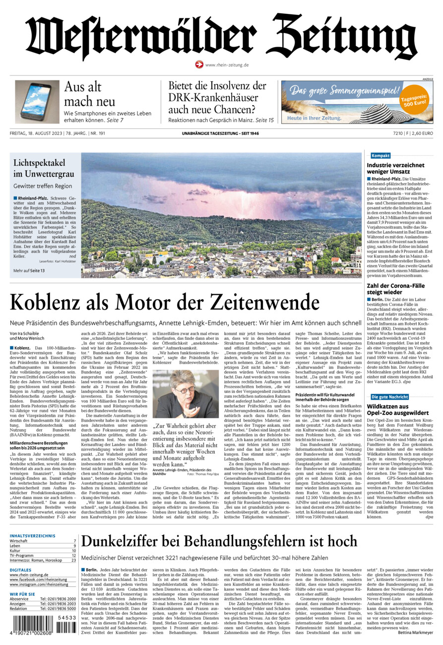 Westerwälder Zeitung vom Freitag, 18.08.2023