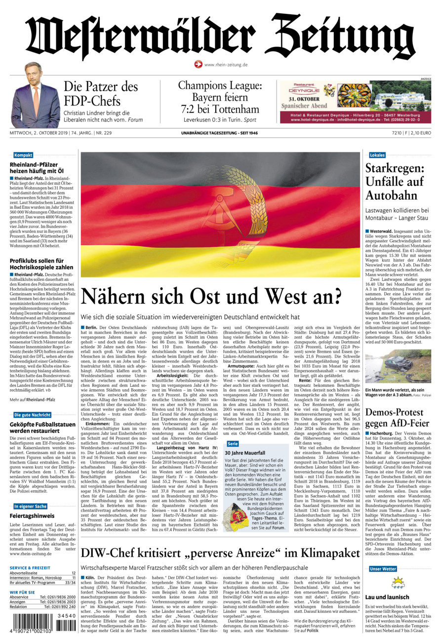 Westerwälder Zeitung vom Mittwoch, 02.10.2019