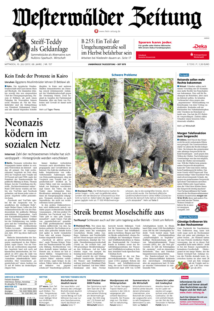 Westerwälder Zeitung vom Mittwoch, 10.07.2013