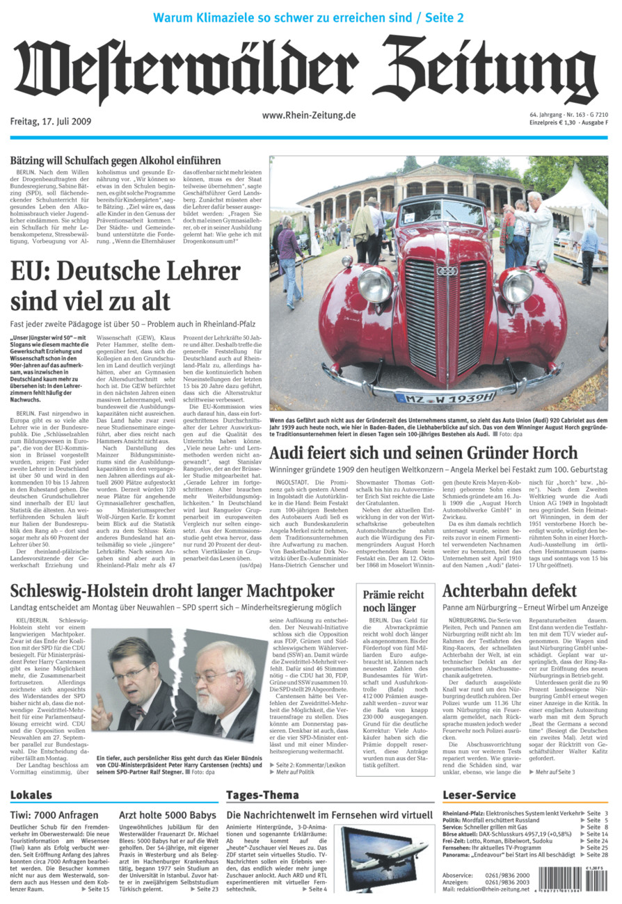 Westerwälder Zeitung vom Freitag, 17.07.2009