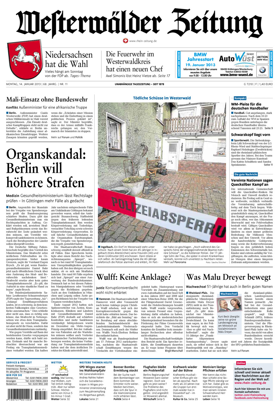 Westerwälder Zeitung vom Montag, 14.01.2013