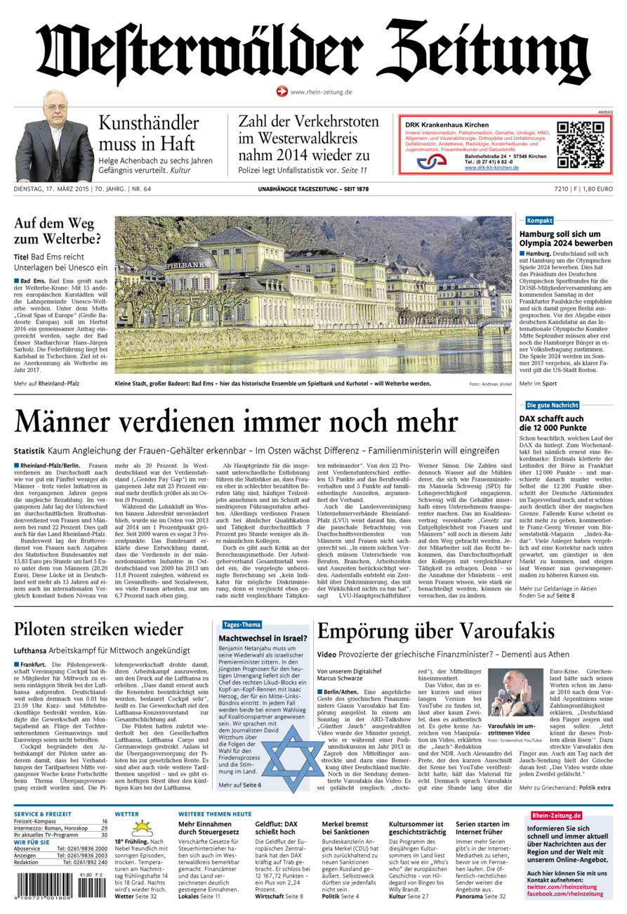 Westerwälder Zeitung vom Dienstag, 17.03.2015