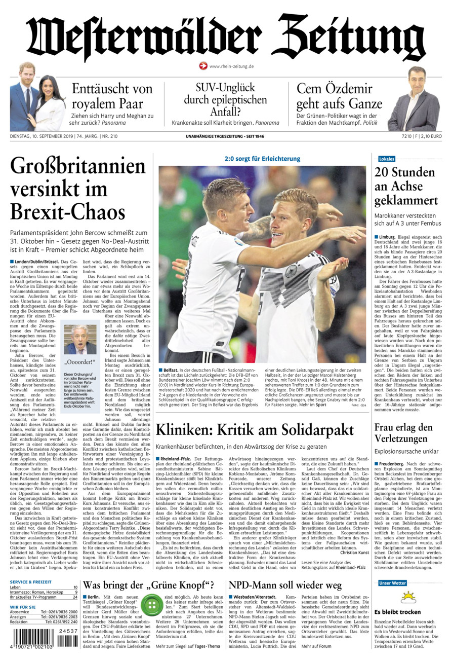 Westerwälder Zeitung vom Dienstag, 10.09.2019