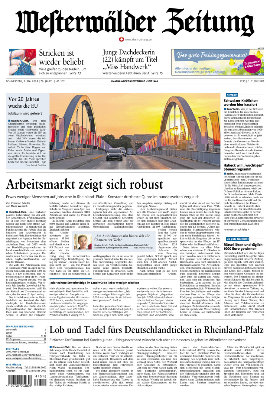 Westerwälder Zeitung vom Donnerstag, 02.05.2024