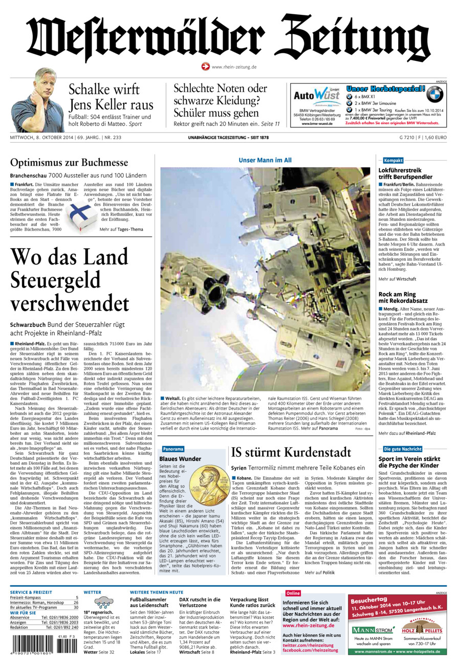Westerwälder Zeitung vom Mittwoch, 08.10.2014