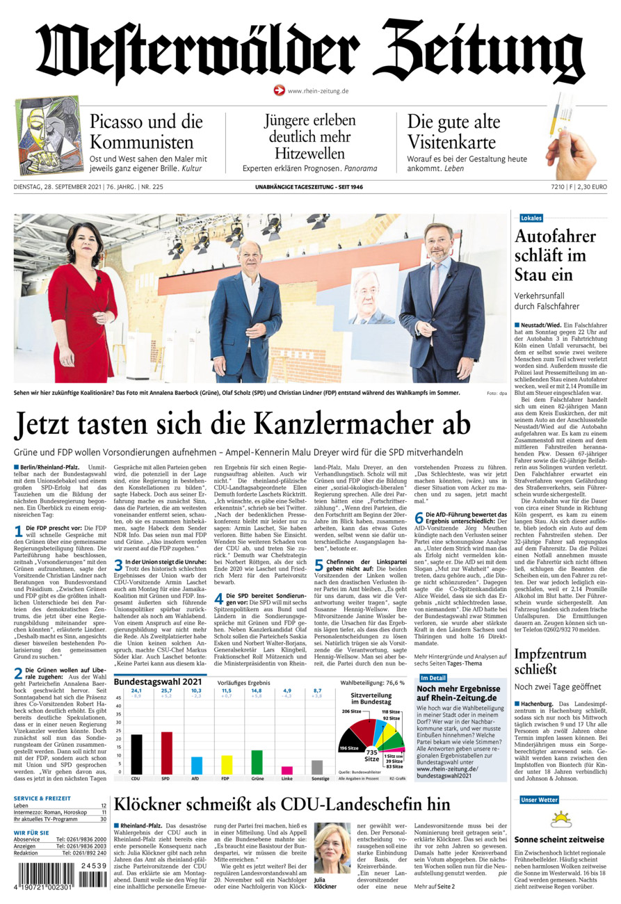 Westerwälder Zeitung vom Dienstag, 28.09.2021