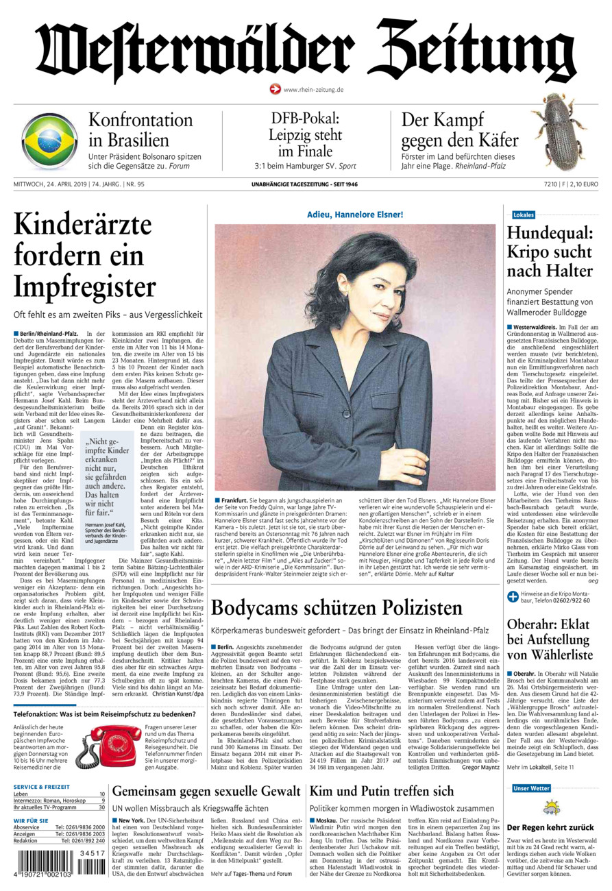 Westerwälder Zeitung vom Mittwoch, 24.04.2019