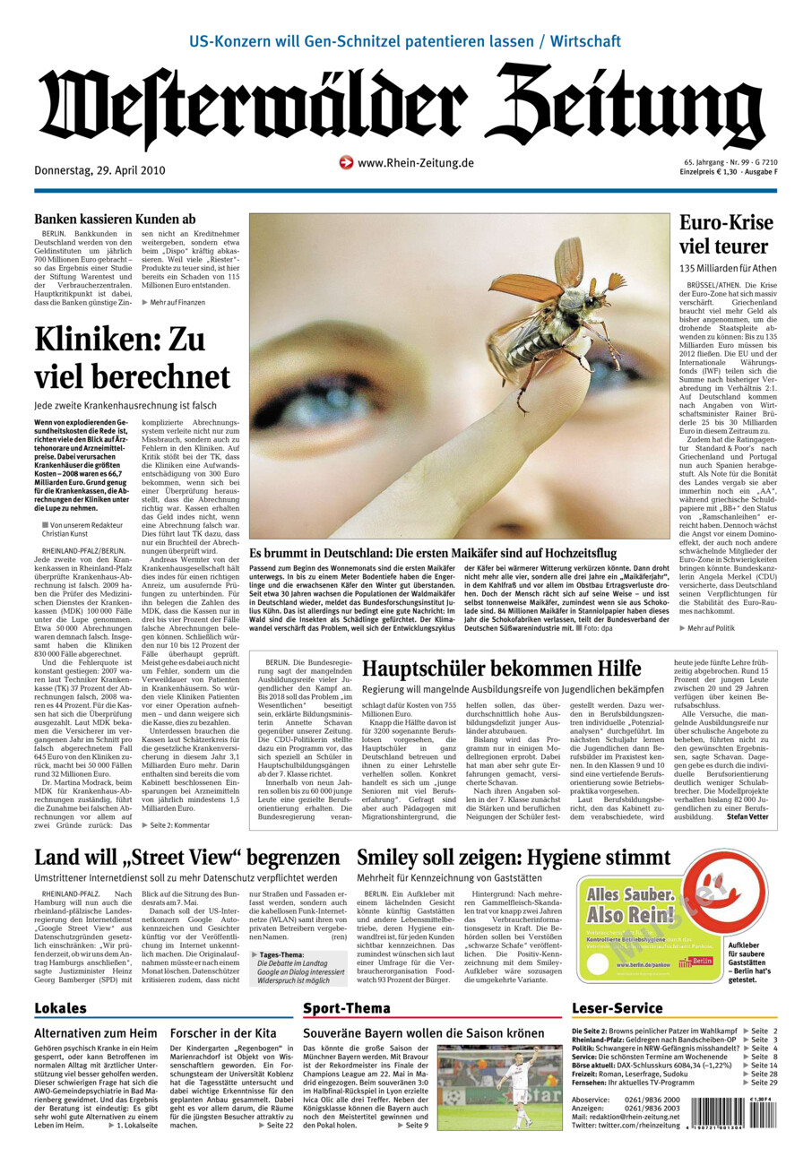 Westerwälder Zeitung vom Donnerstag, 29.04.2010