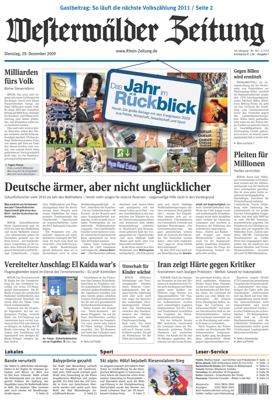 Westerwälder Zeitung vom Dienstag, 29.12.2009