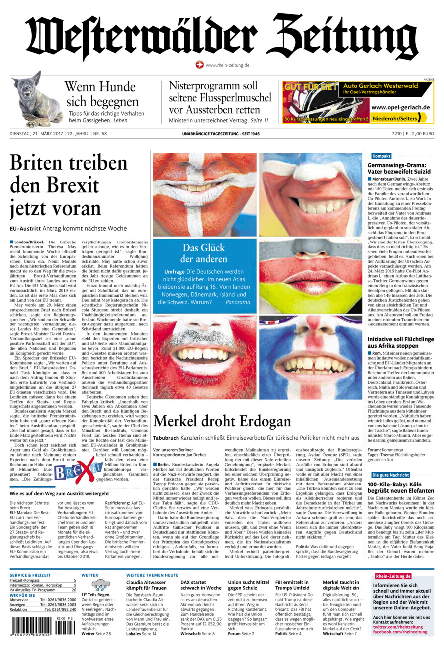 Westerwälder Zeitung vom Dienstag, 21.03.2017