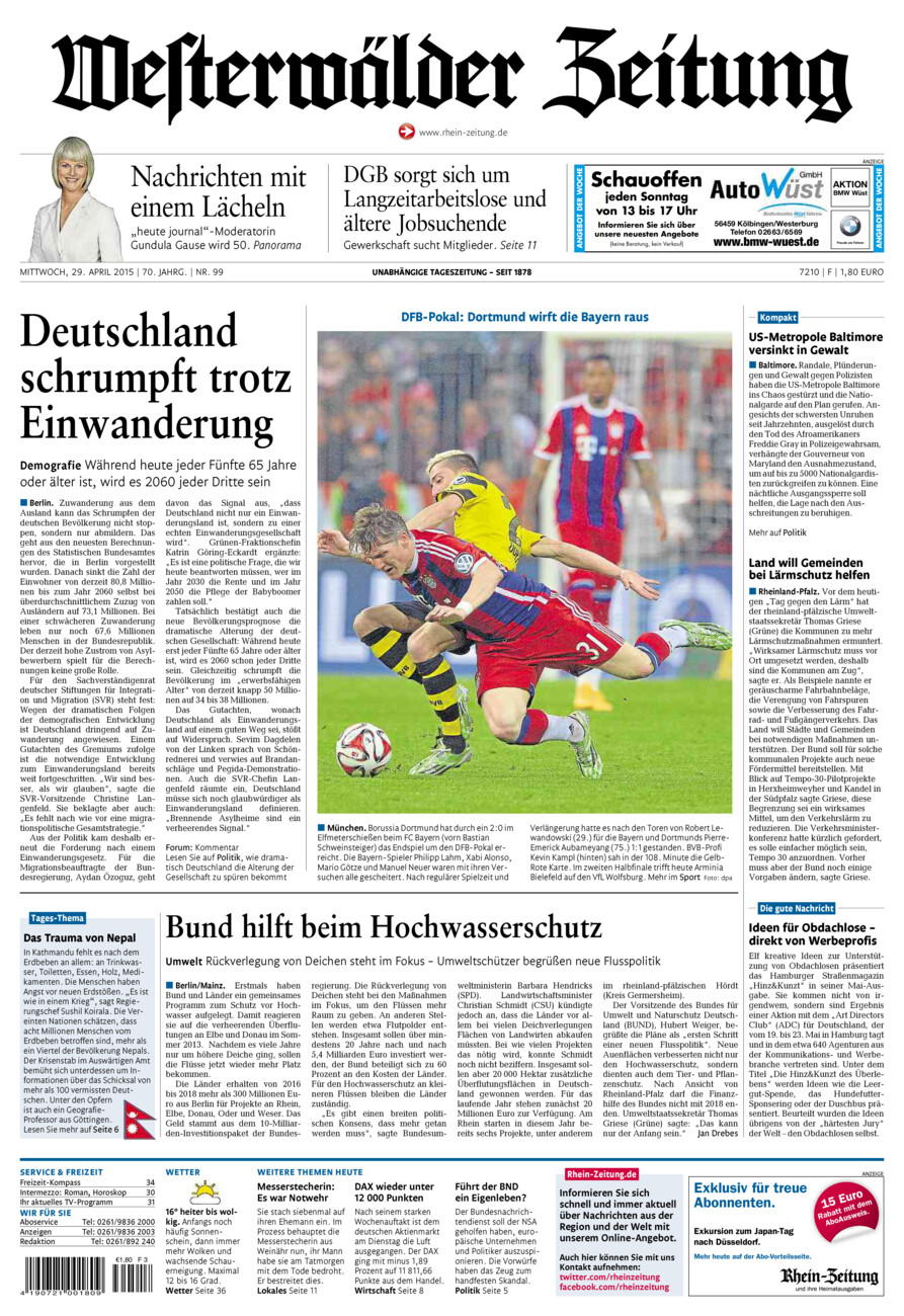 Westerwälder Zeitung vom Mittwoch, 29.04.2015