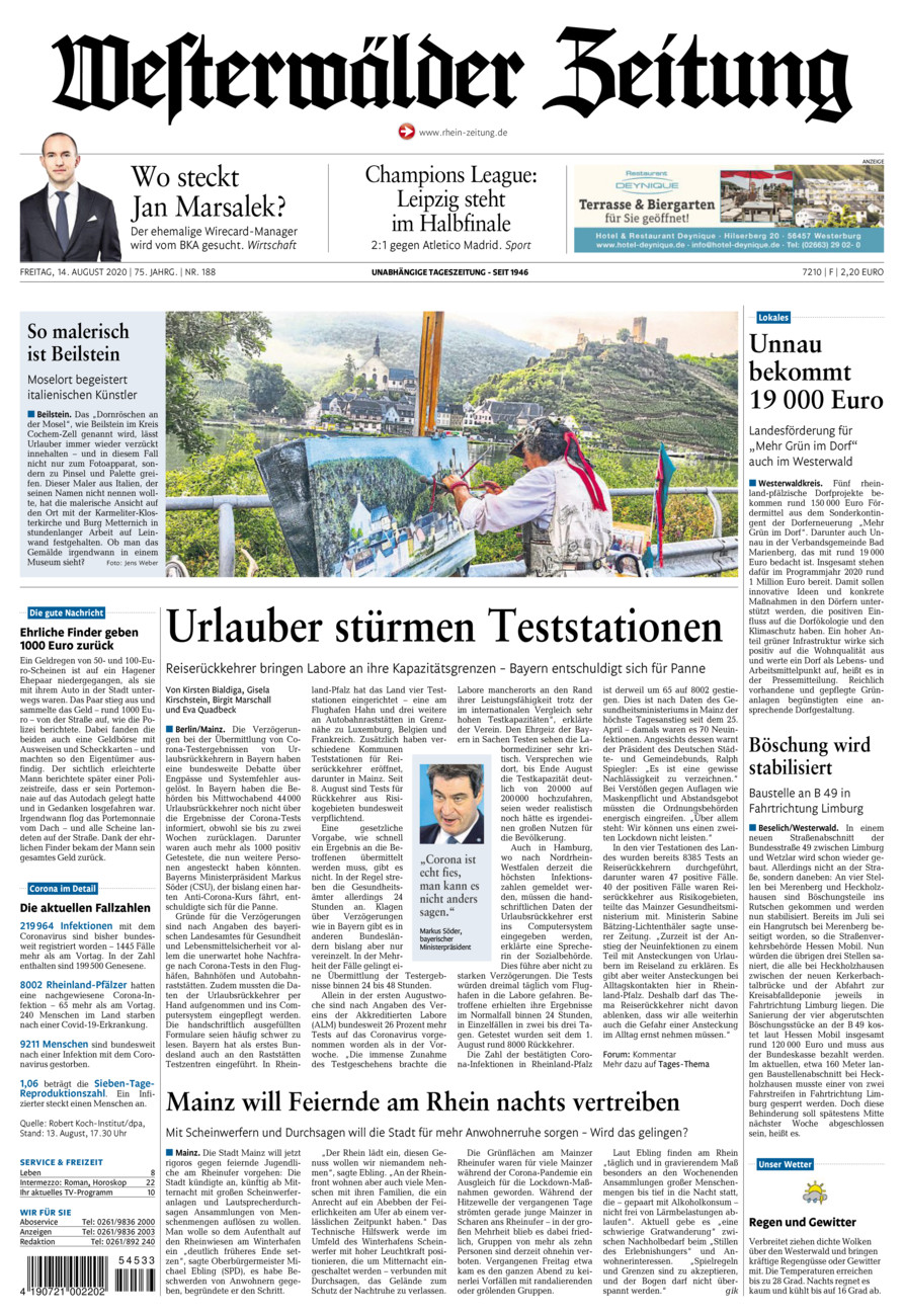 Westerwälder Zeitung vom Freitag, 14.08.2020