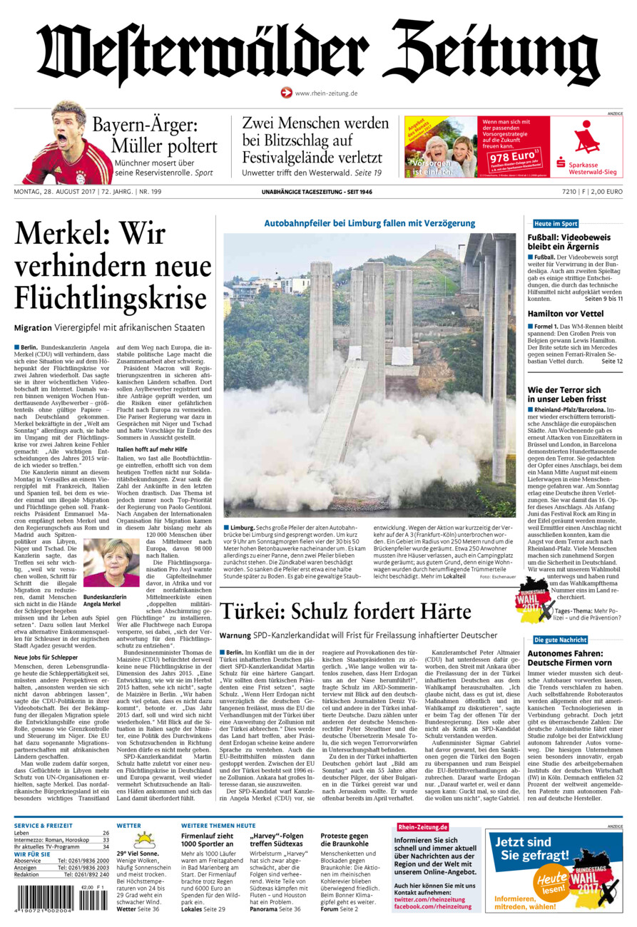 Westerwälder Zeitung vom Montag, 28.08.2017