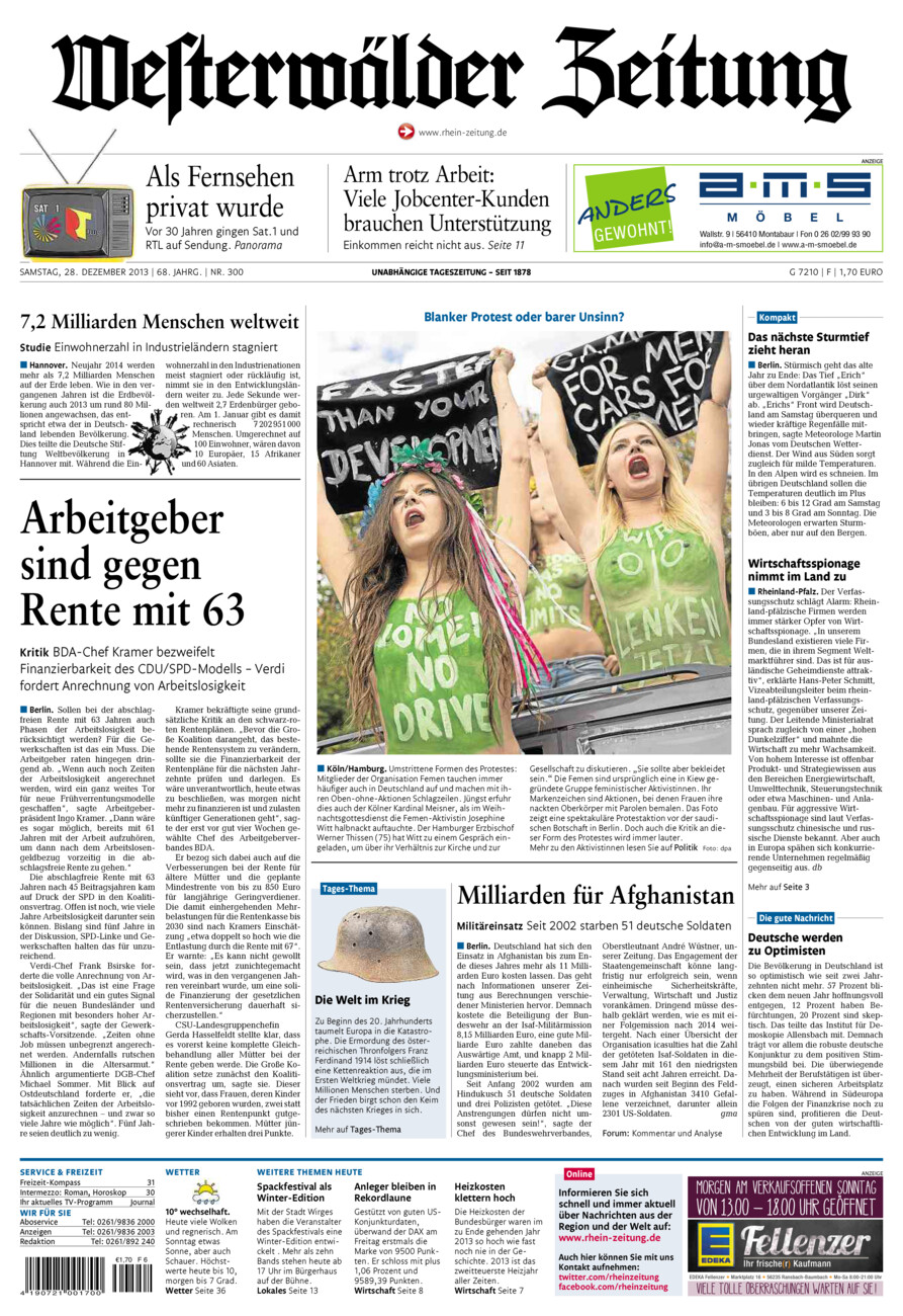 Westerwälder Zeitung vom Samstag, 28.12.2013