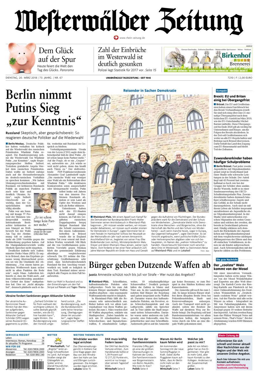 Westerwälder Zeitung vom Dienstag, 20.03.2018