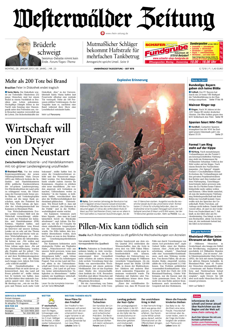 Westerwälder Zeitung vom Montag, 28.01.2013